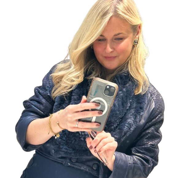 Navy Vintage Cropped Leather Jacket – Modernized Fit - Picture 3 of 3